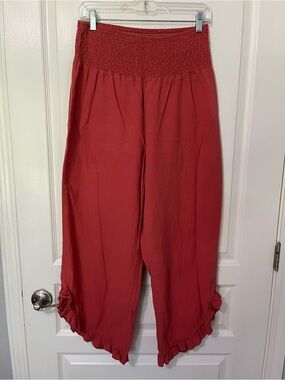 CUPSHE Ruffled Waist Pull-On Pants in Dusty Coral